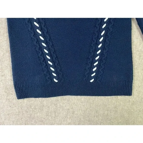 Venus Dark Navy Blue Sweater White Rope Detail Nautical Med. Knit, Comfy, Preppy - Picture 9 of 13